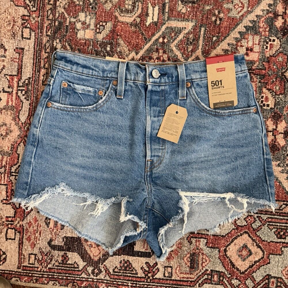 Levi’s 501 High Rise Women’s Shorts Size 28 Medium Wash Cut Off Blue Denim NWT - Picture 4 of 15